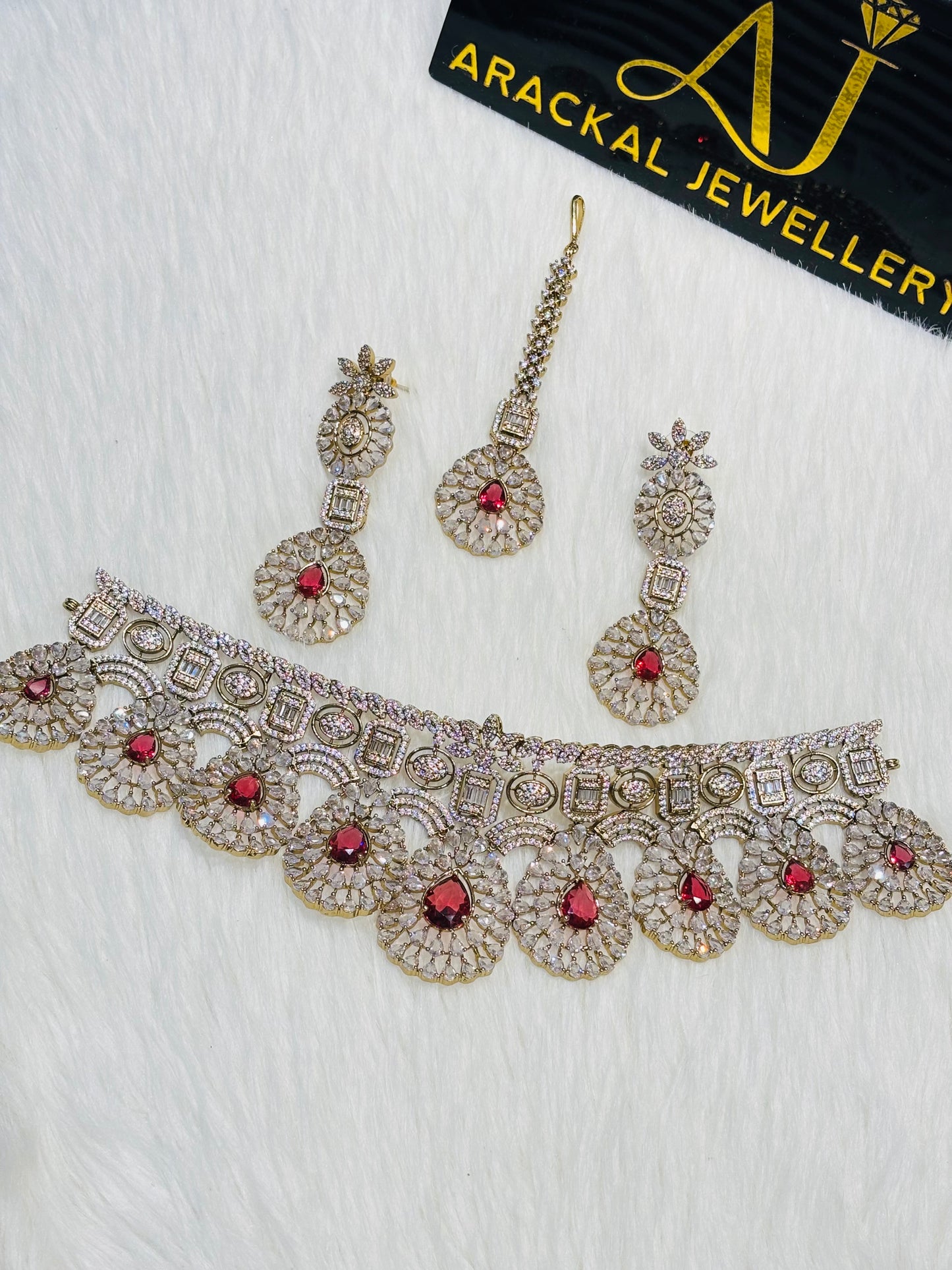 Premium quality Victorian polish bridal choker set with tikka product code N240