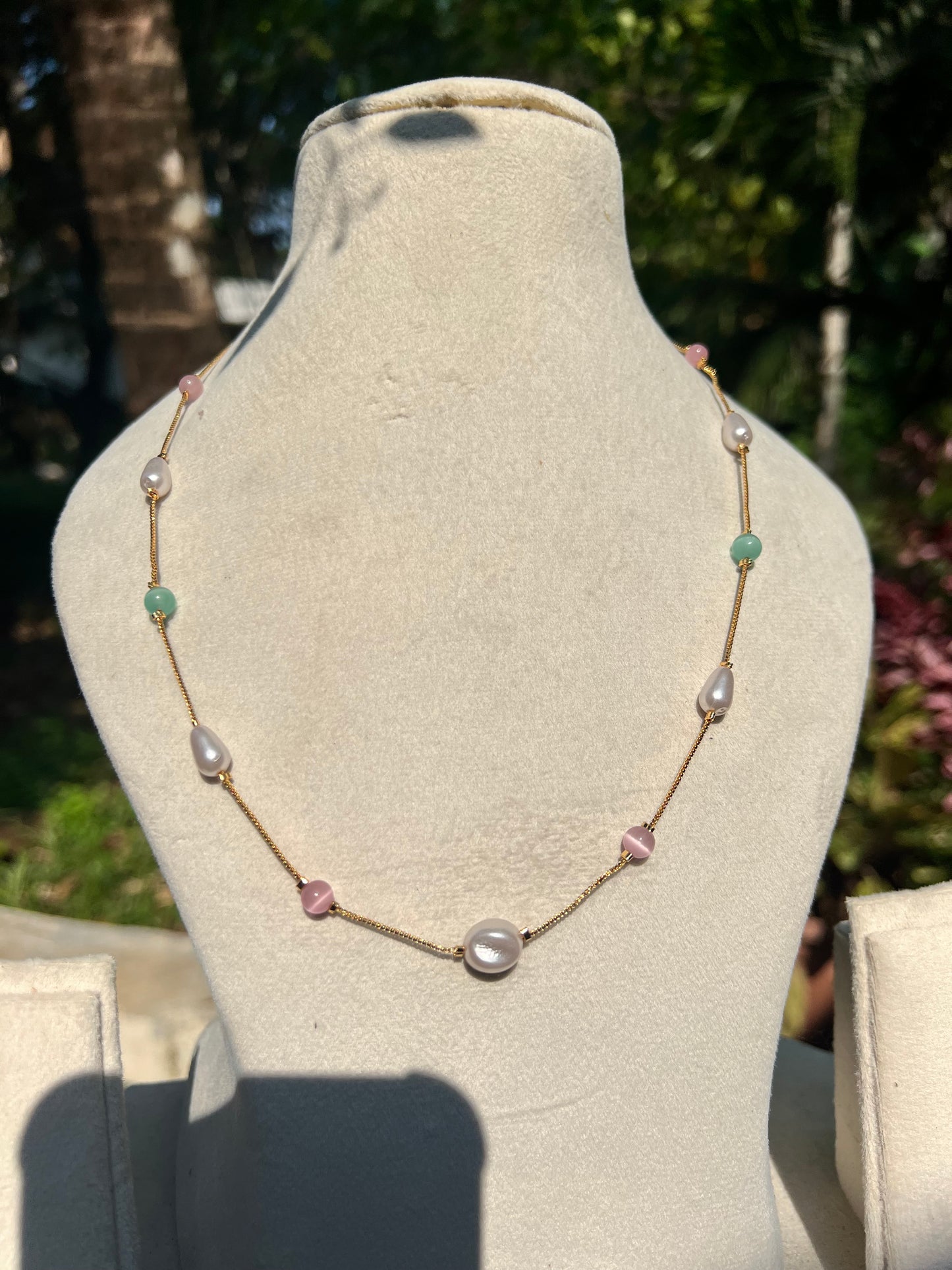 Premium pearl beads gold plated chain product code 1058