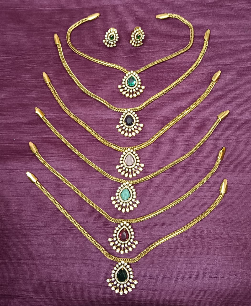 Premium ad stone pendant chain set with earrings product code 430