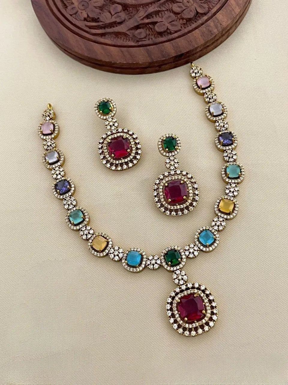 Premium Navaratna AD Stone Necklace product code 685
