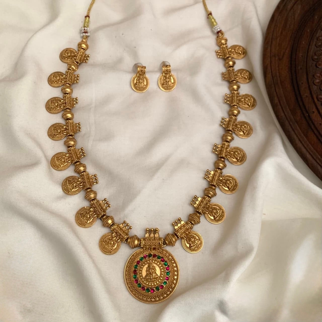 Premium antique gold Lakshmi coin haram set product code T133