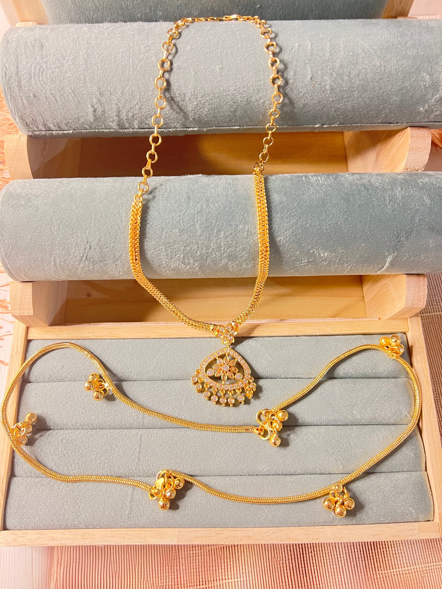 Gold plated necklace and anklets combo