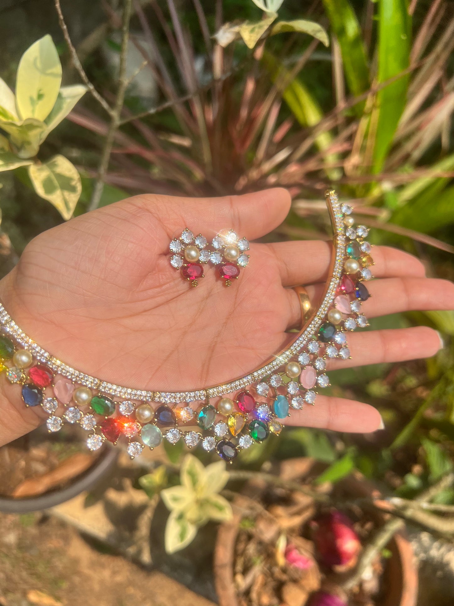 Premium beautiful designer ad Navaratna necklace product code 997