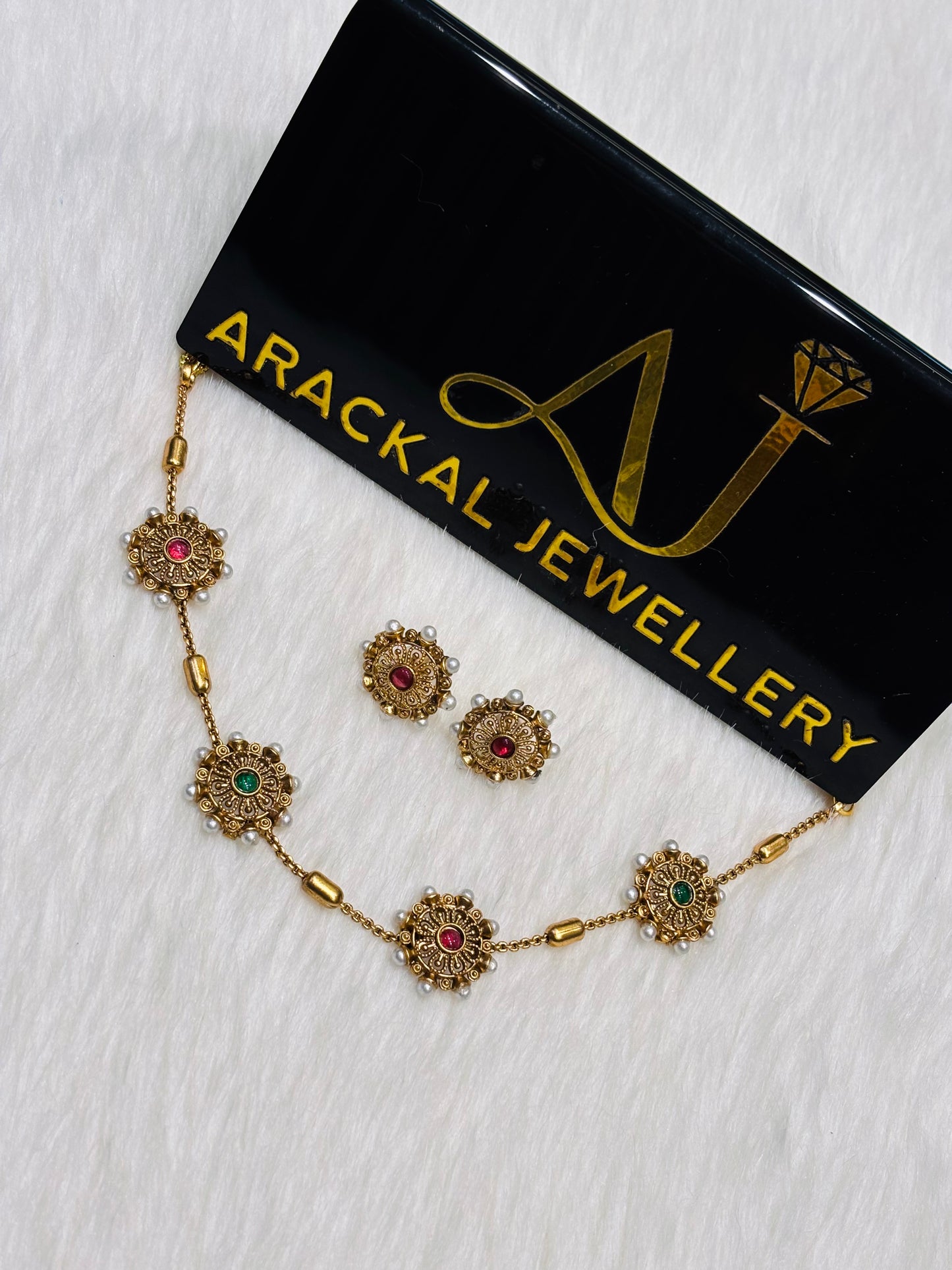 Premium matte finish floral choker set product code N367