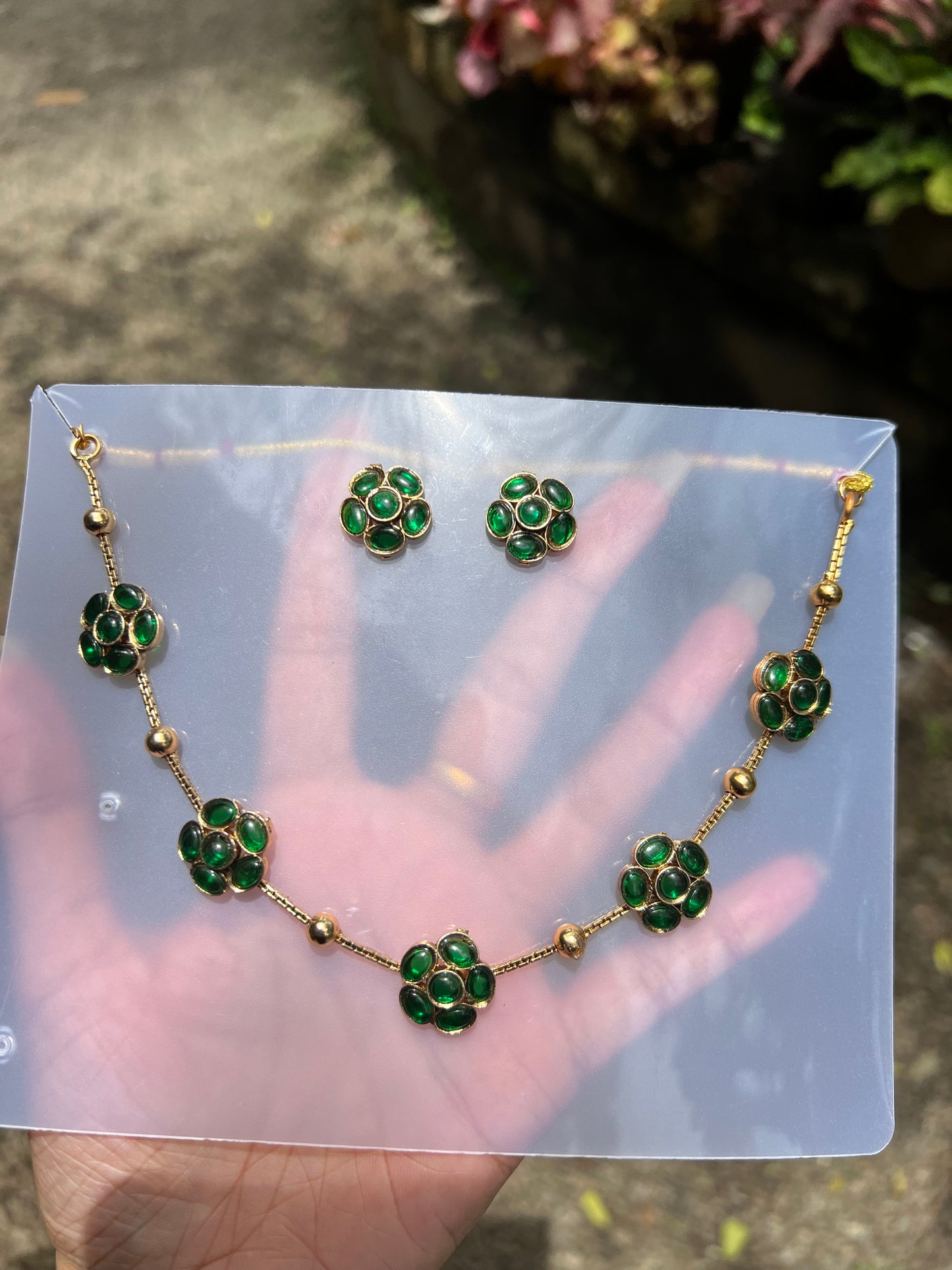 Trending green floral necklace product code N166