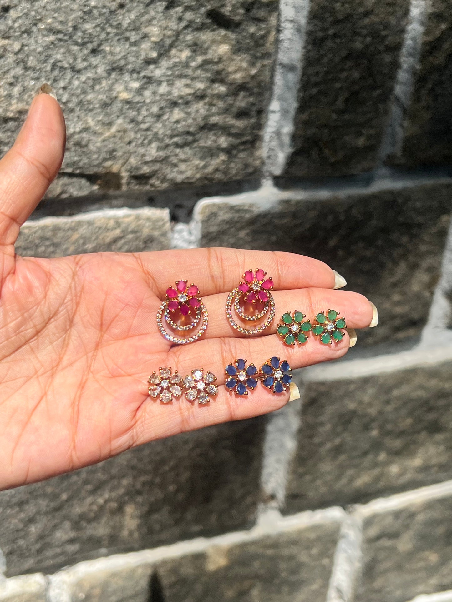 Premium antique gold stone changeable earings set of 4 Colors product code E140