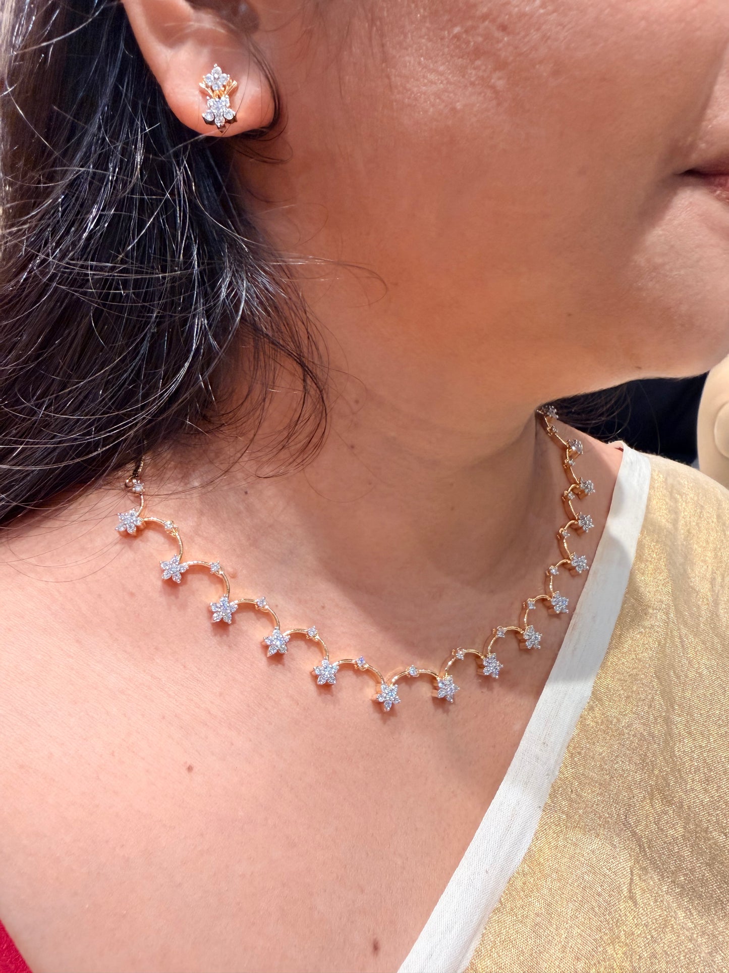 Premium diamond finish bridal necklace set product code D385