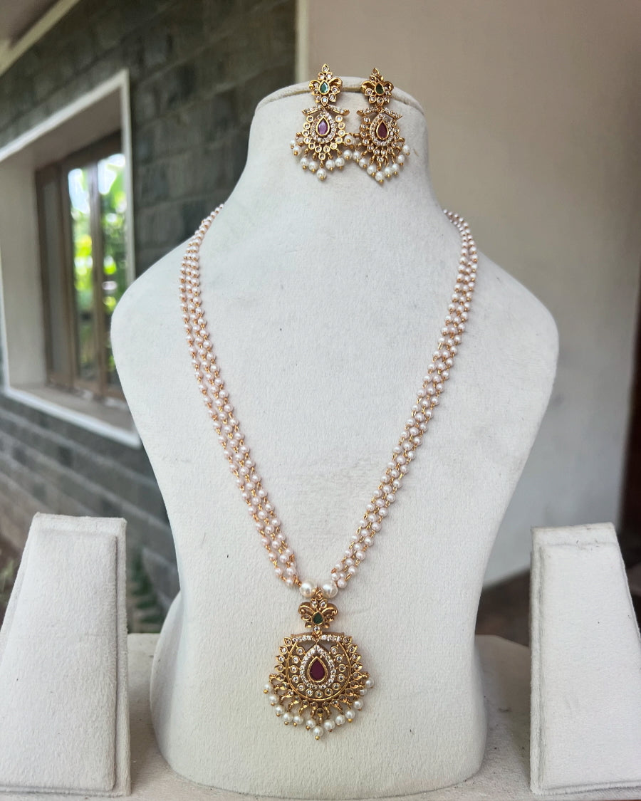 Premium 3 layer pearl pendant haram set product code 71
