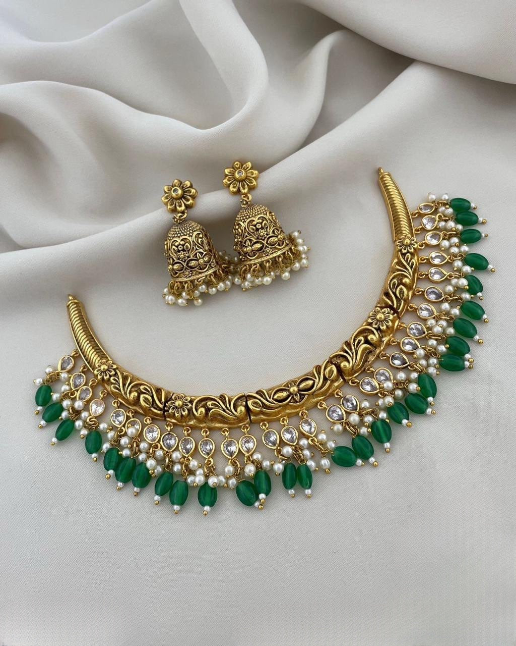 Premium jadau Kundan beads hanging necklace product code 906