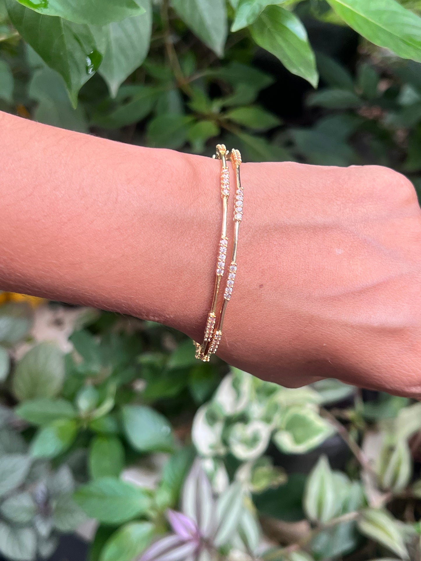 Premium gold plated daily use ad stone bangles set of 2 code AD9