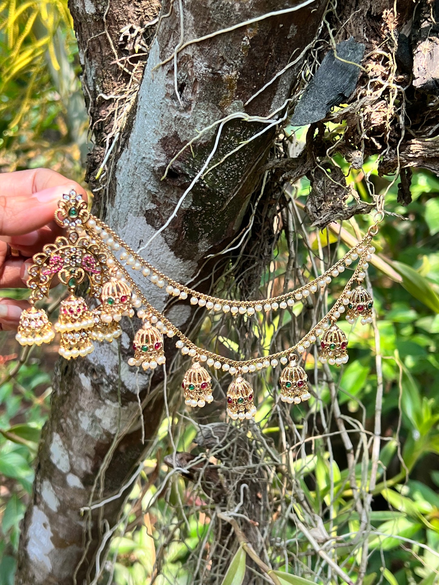 Premium jhumka earrings with hanging jhumka earchain/mattal product code 1084