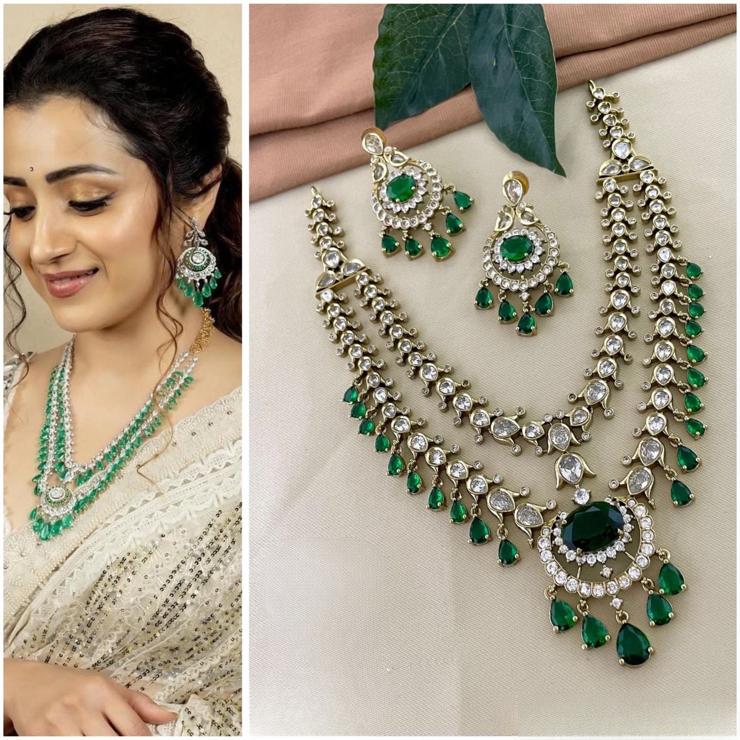 Premium quality actress Trisha jadau Kundan emerald green necklace product code 761