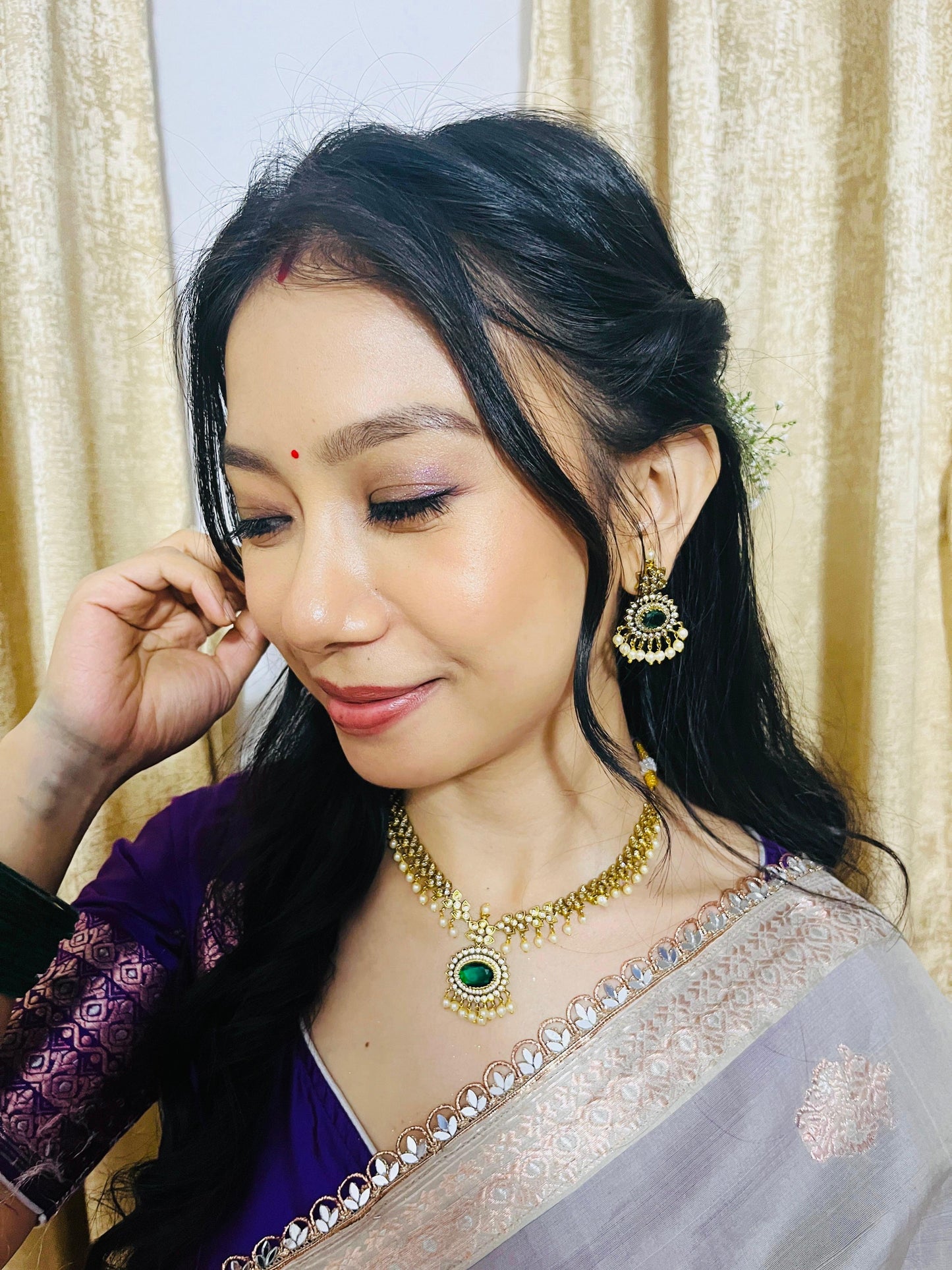 Premium jadau pearl hanging necklace product code 836
