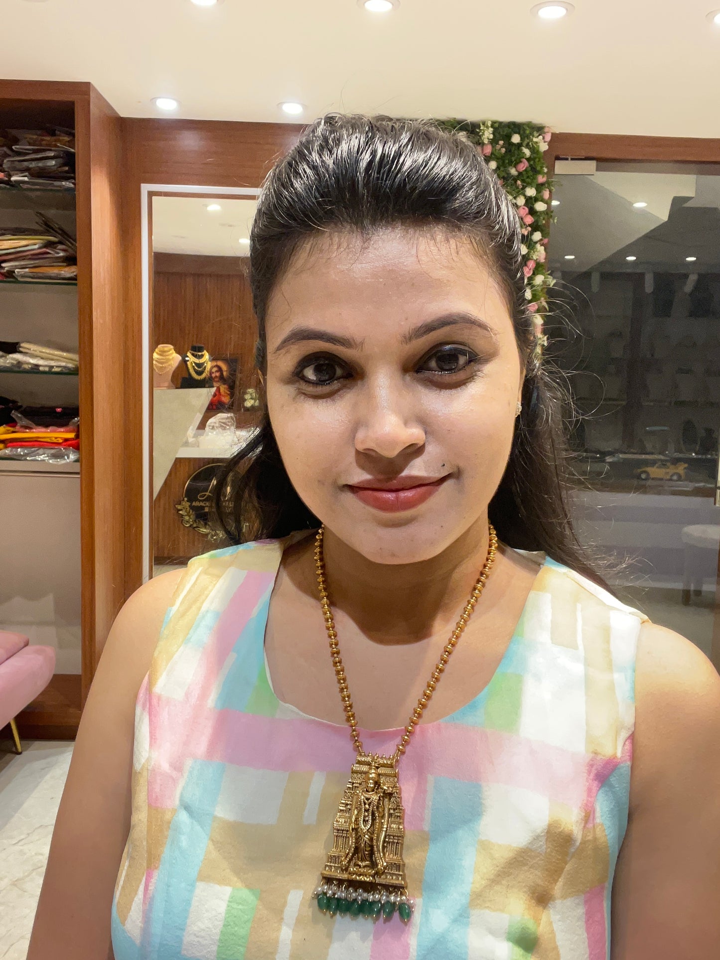 Premium trending madurai meenakshi temple pendant chain with jhumka product code T42