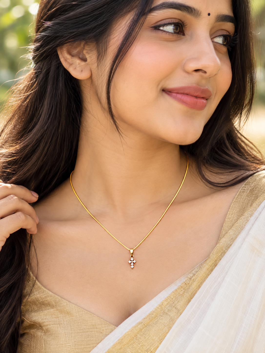 Premium gold plated daily wear ad cross pennant with chain product code G161