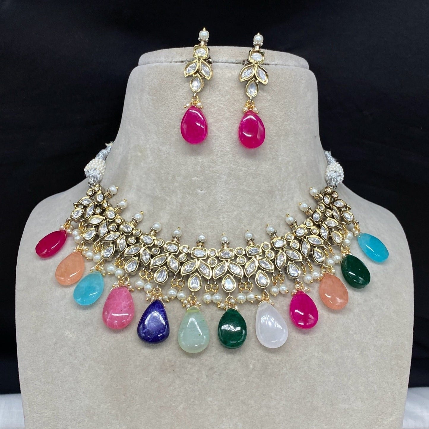 Pure brass real Kundan multicolor necklace Product code 824