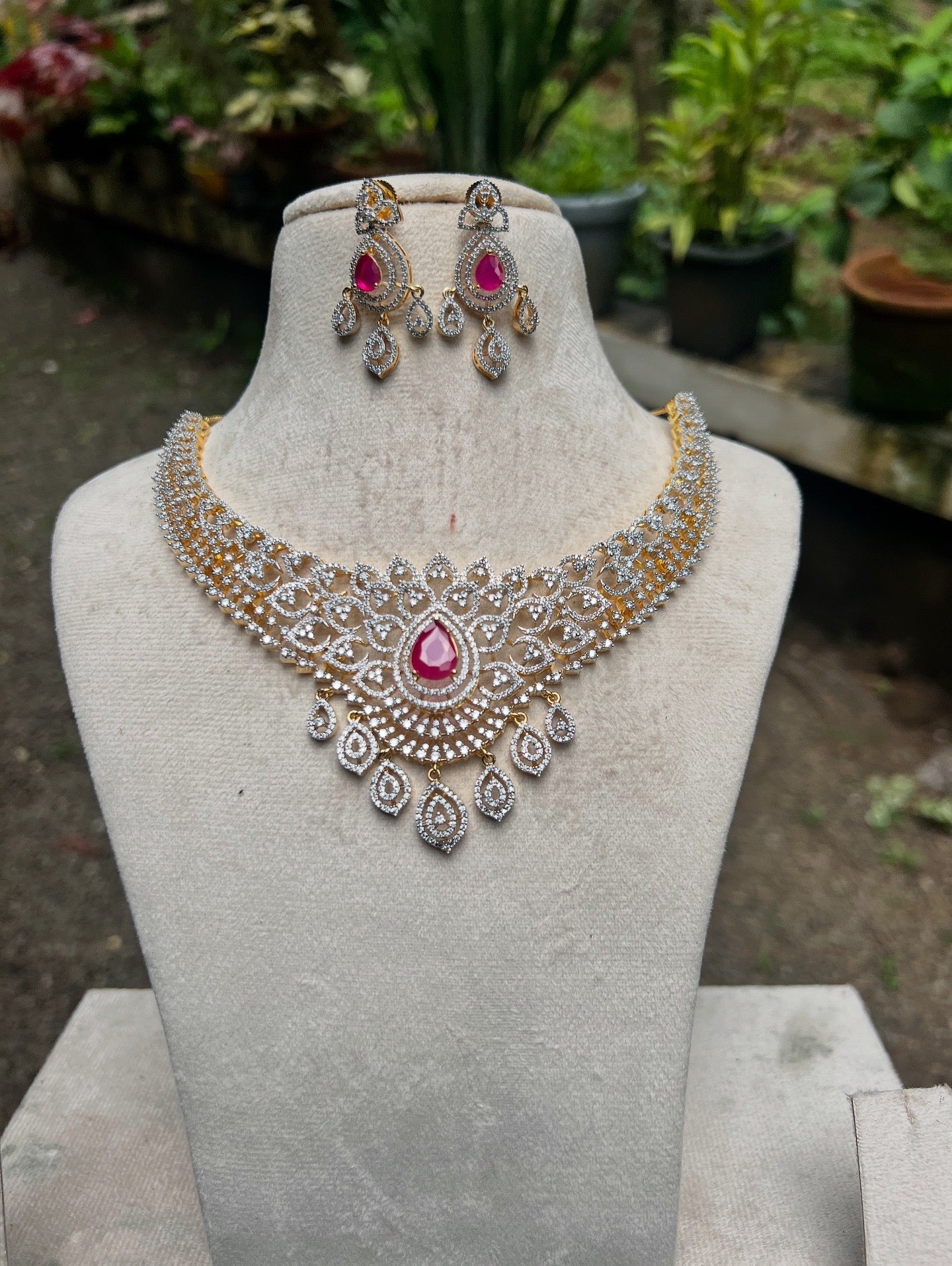 Premium diamond finish bridal necklace product code N84
