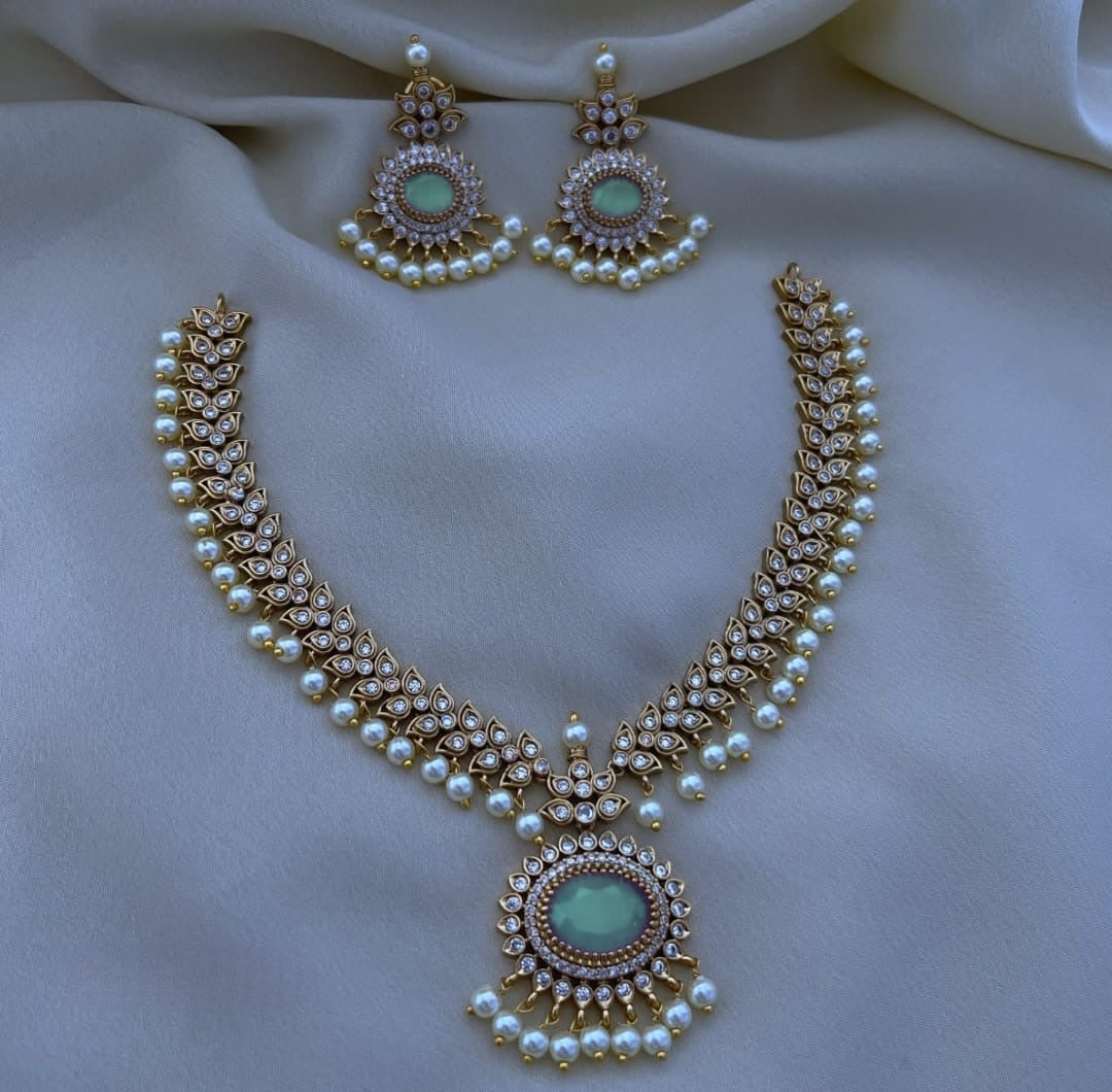 Premium jadau pearl hanging necklace product code 836