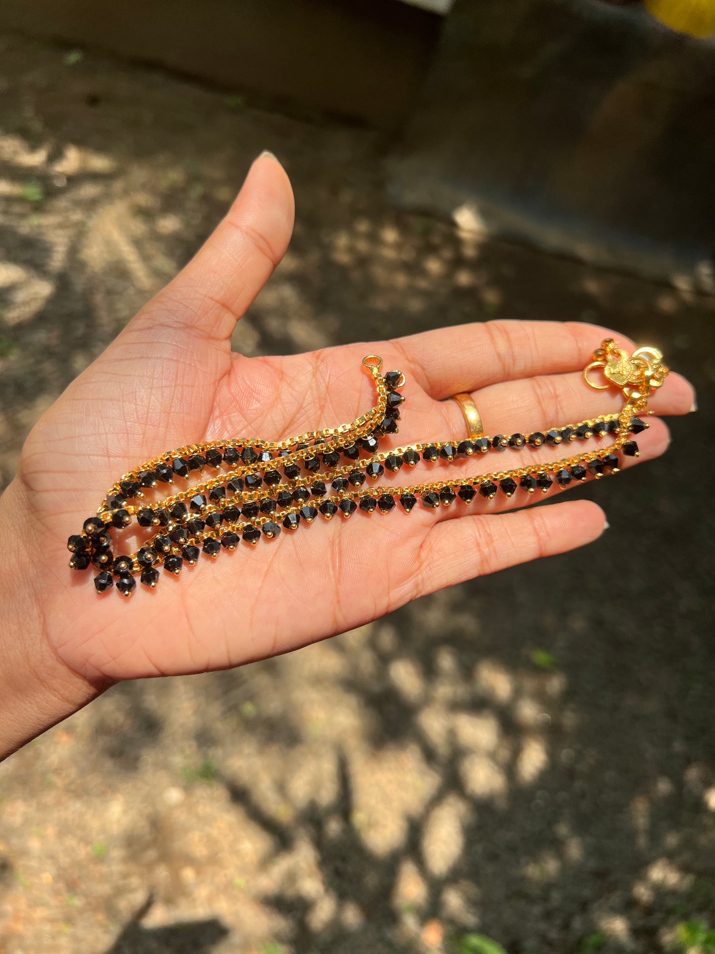 Trending gold and silver polish black beads anklets product code 480