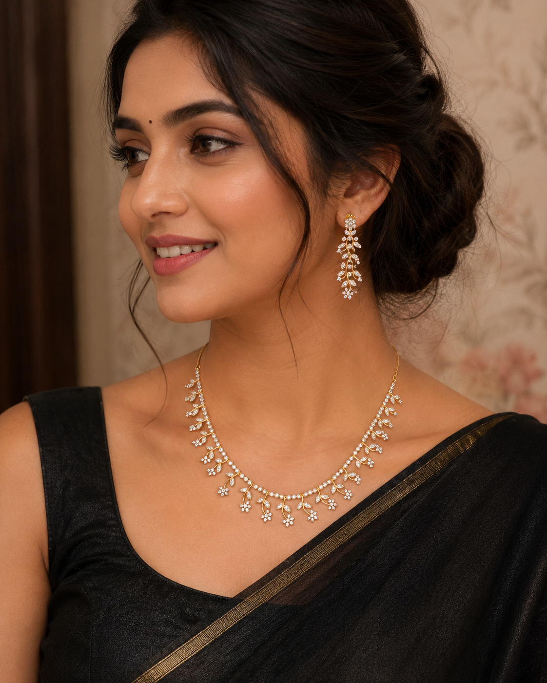 Premium diamond finish bridal necklace set product code D386