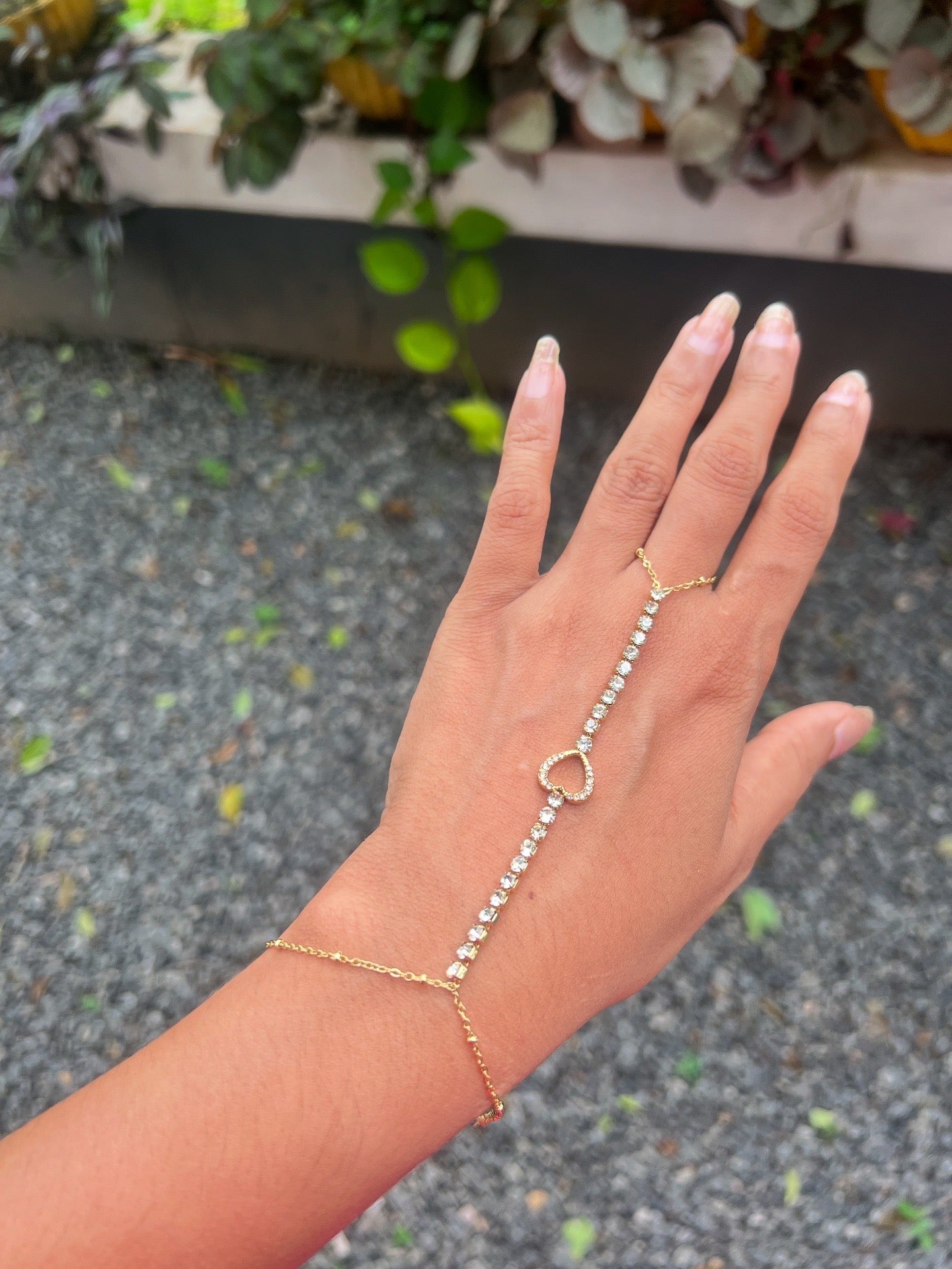 Premium tennis diamond finish ring hang chain adjustable bracelet product code G72