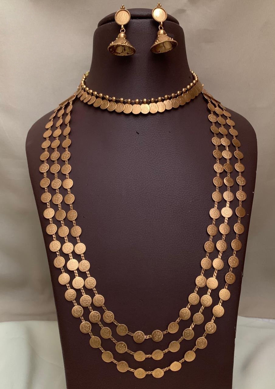 Premium coin necklace with 3 layer long coin haram product code 1115