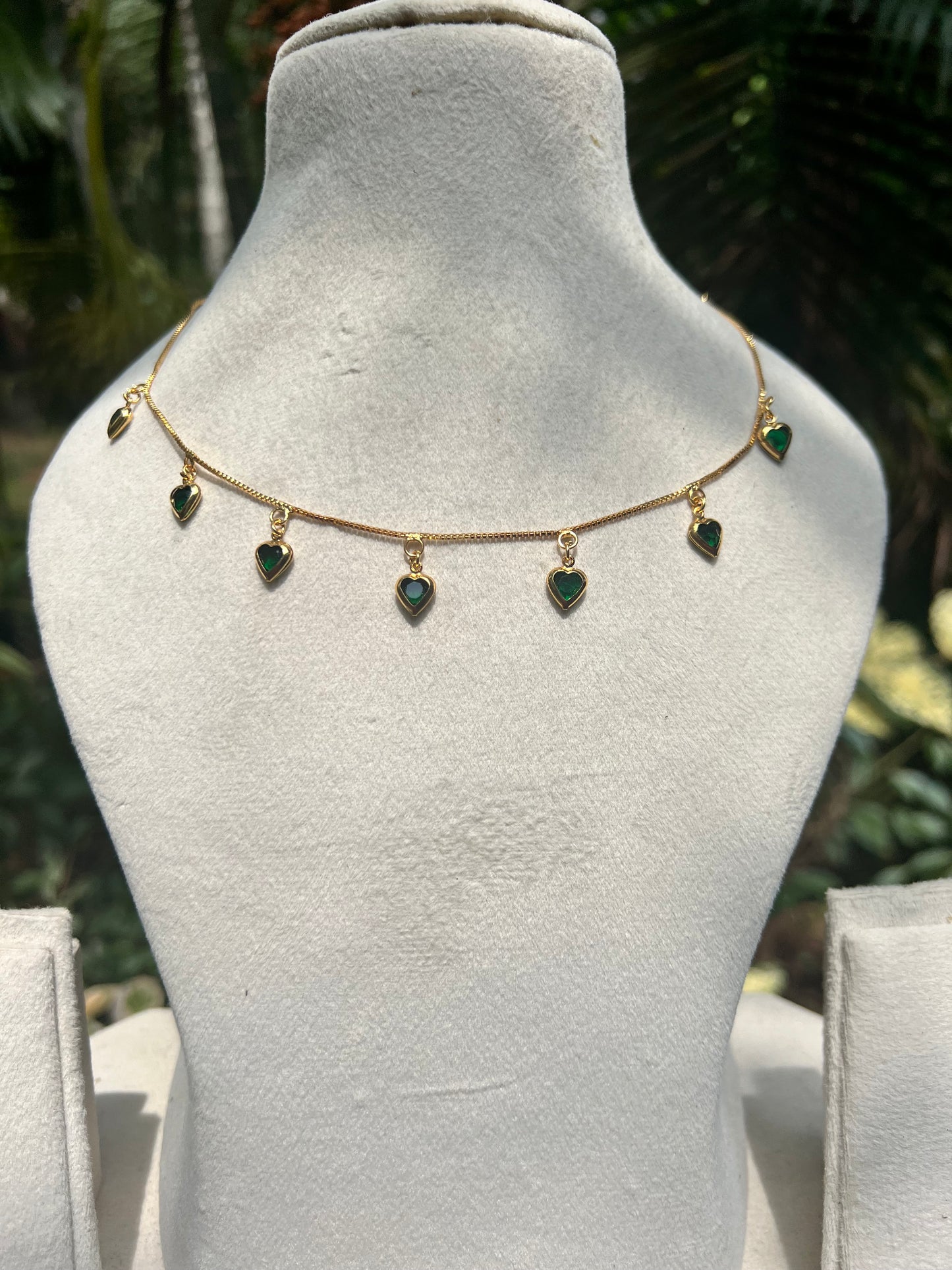 Gold plated daily use green heart drops necklace product code 1035