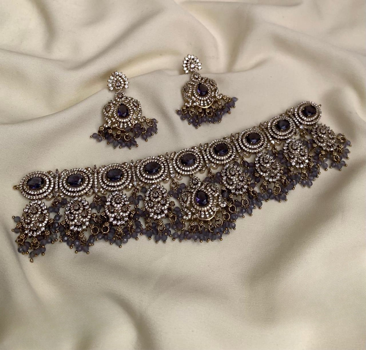 Premium quality Victorian ad bridal beads hanging necklace product code 720