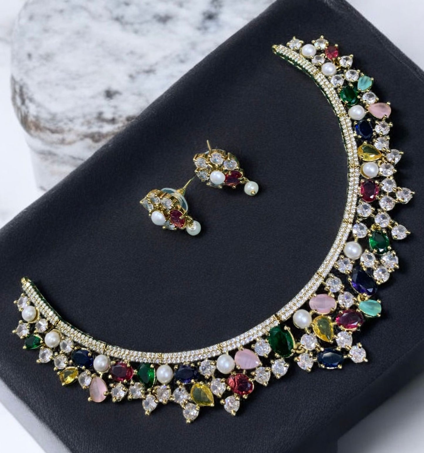 Exclusive designer classy Navarathna necklace product code 851