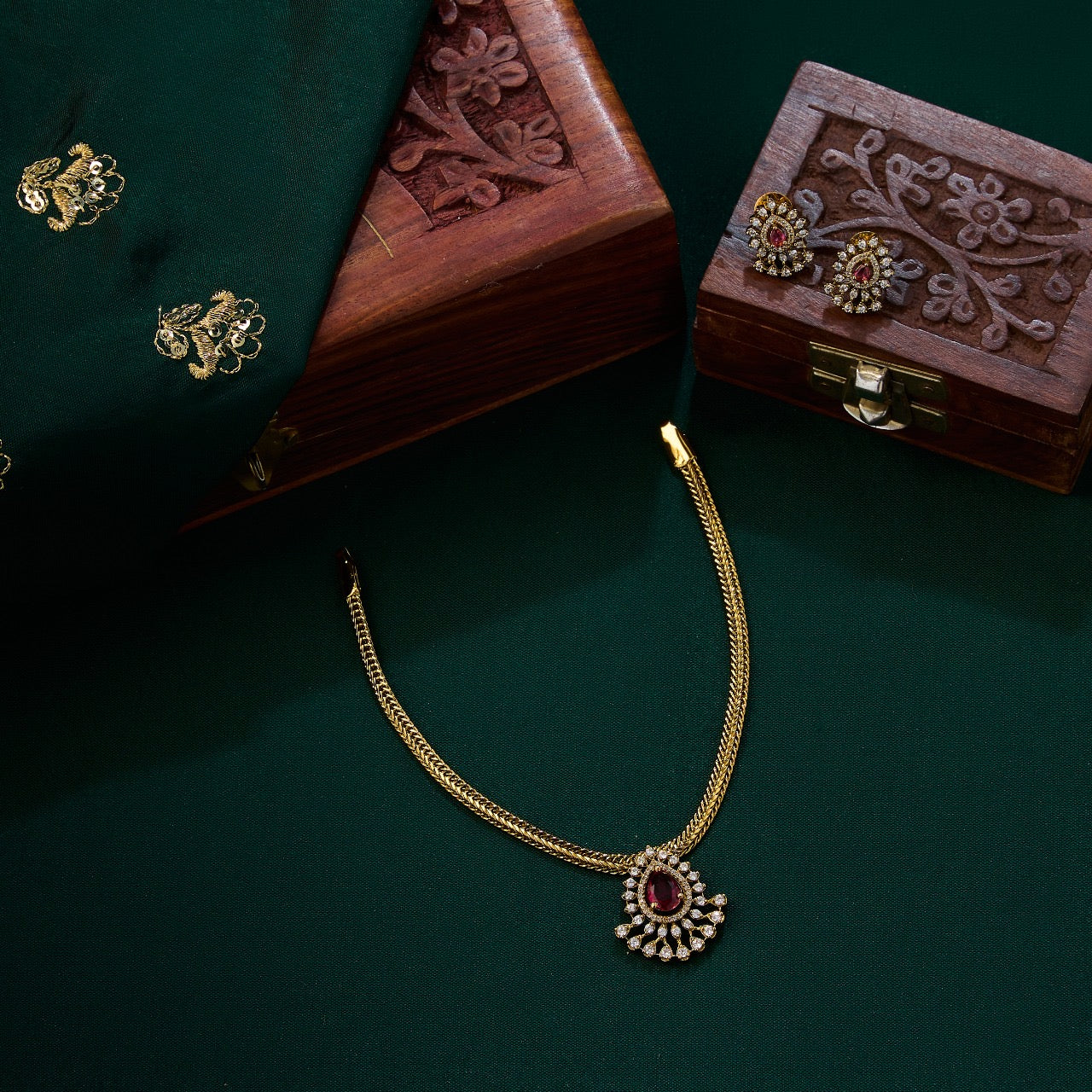 Premium ad stone pendant chain set with earrings product code 430