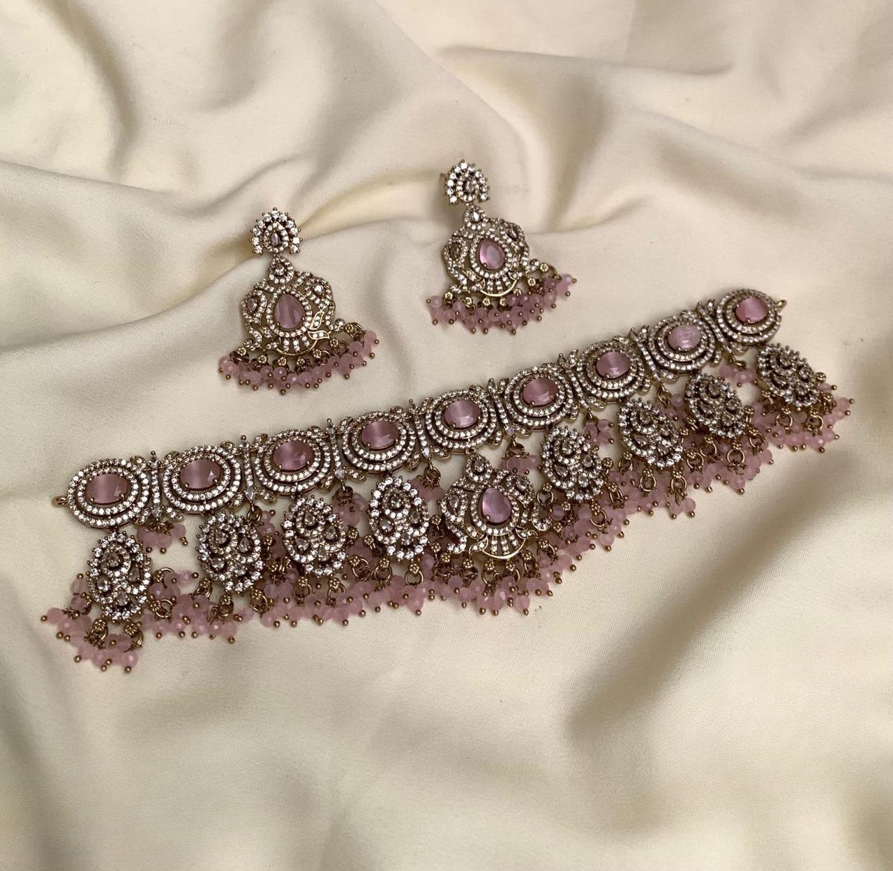 Premium quality Victorian ad bridal beads hanging necklace product code 720