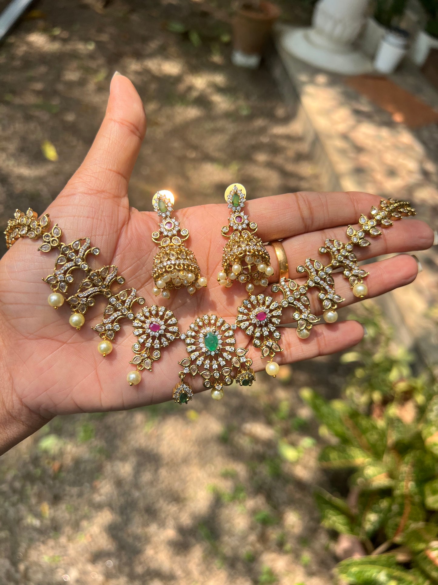 Premium jadau Kundan necklace with jhumka product code 1255