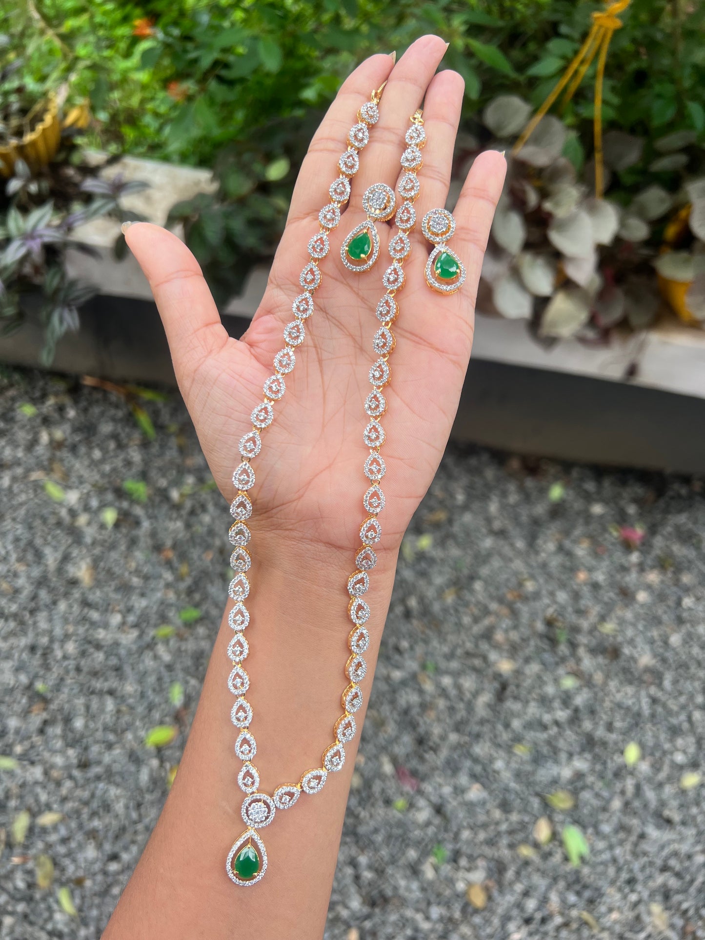 Premium diamond finish cz GJ polish long bridal haram product code H94