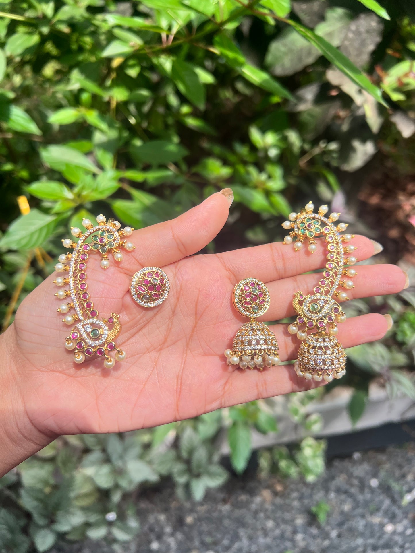 Premium antique gold 2 in 1 jhumka and earcuff product code E134