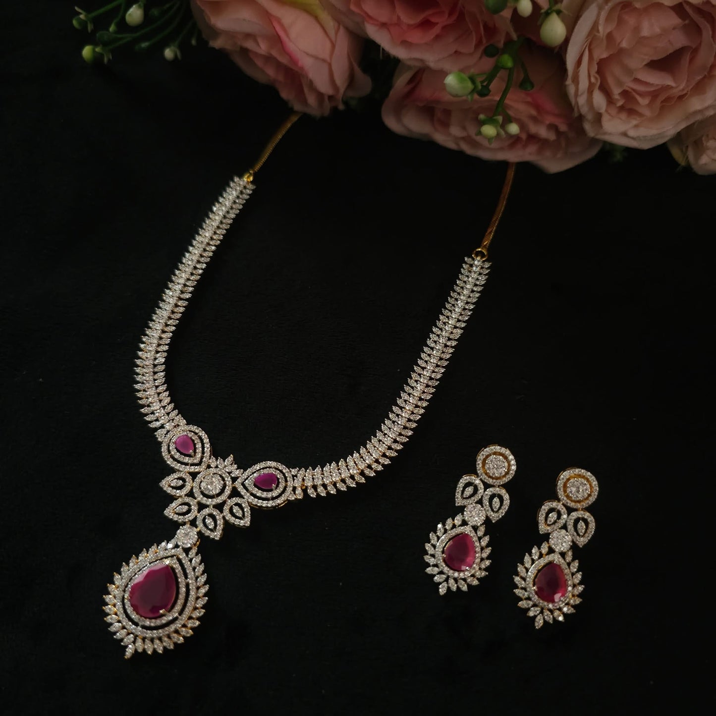 Premium diamond finish bridal necklace product code N86