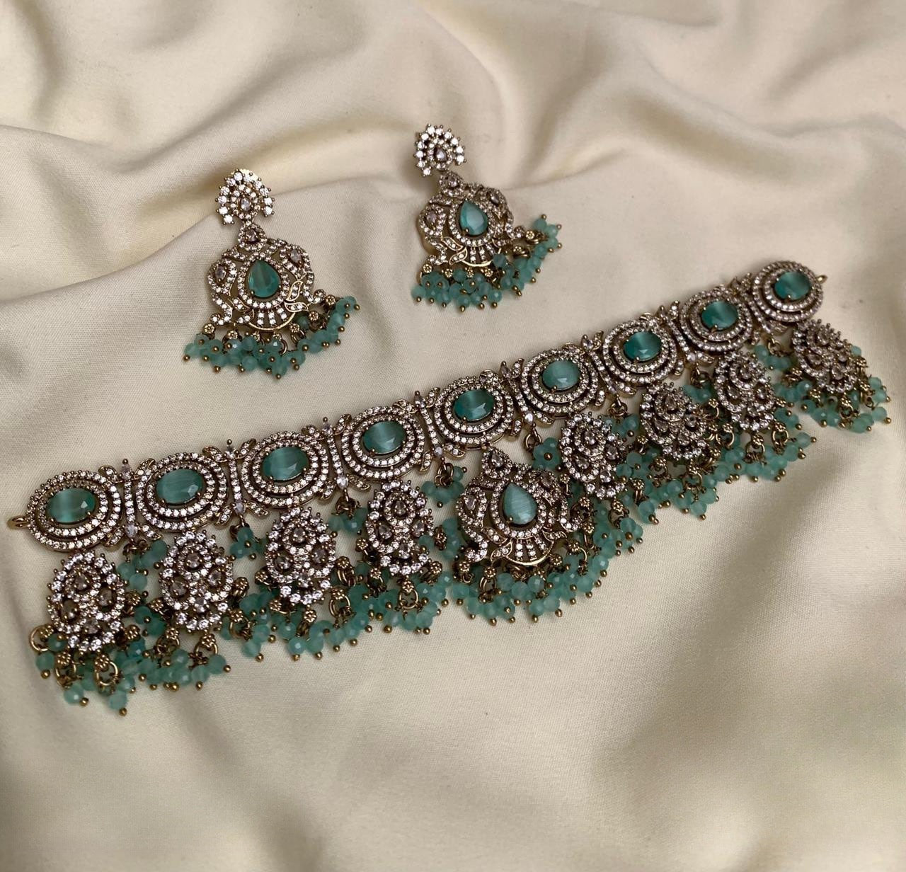 Premium quality Victorian ad bridal beads hanging necklace product code 720