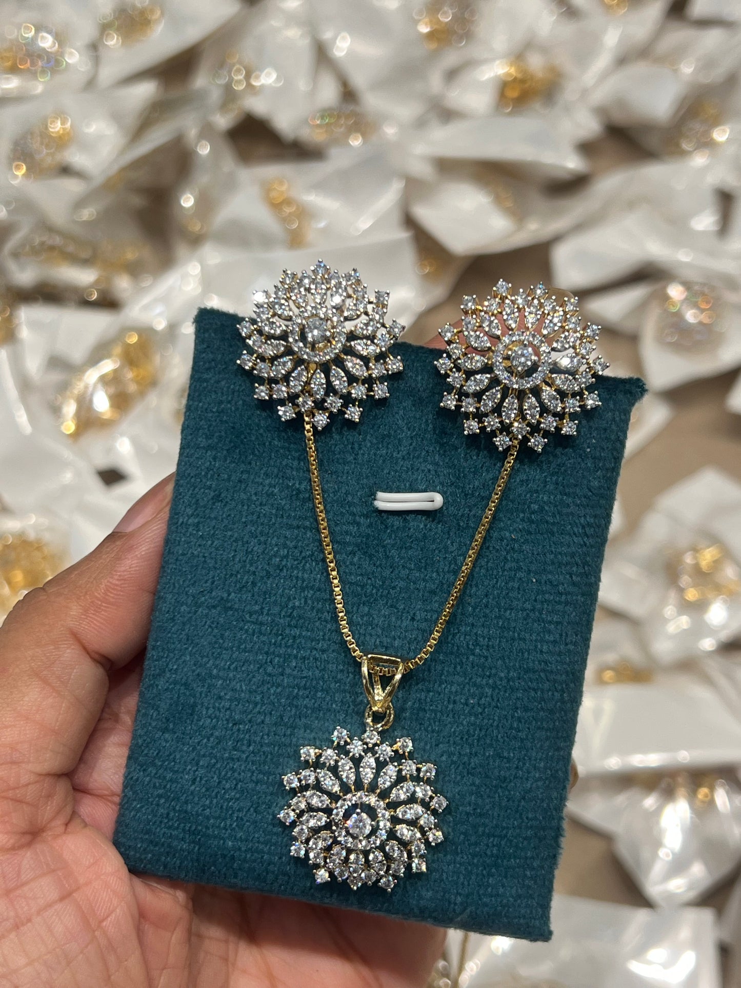Premium diamond finish party wear pendant set product code D293