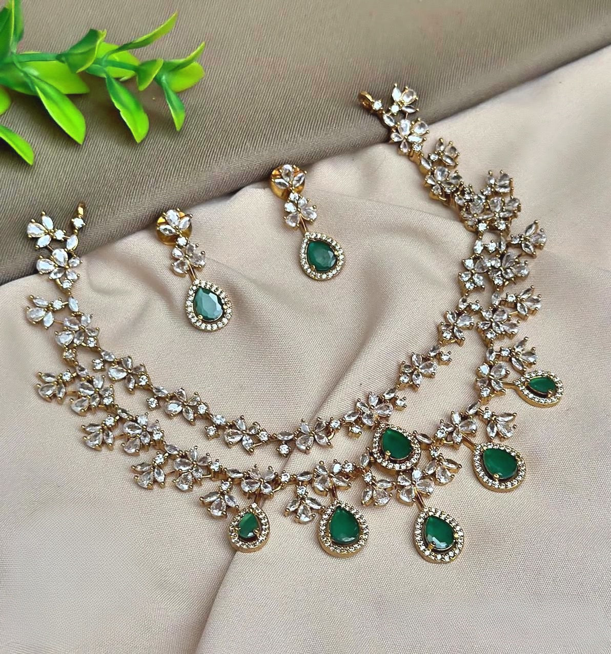 Premium AD Stone Bridal 2 layer Necklace Set product code 650