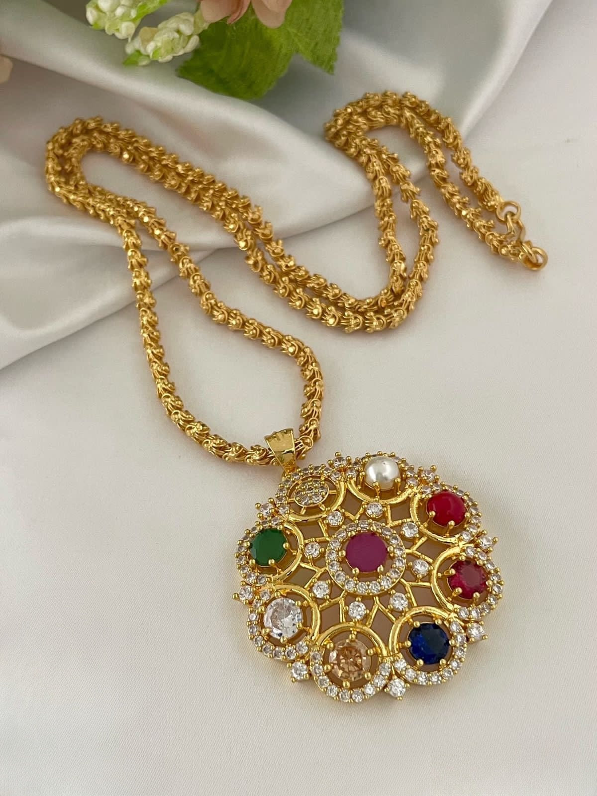 Long gold plated chain with pendant