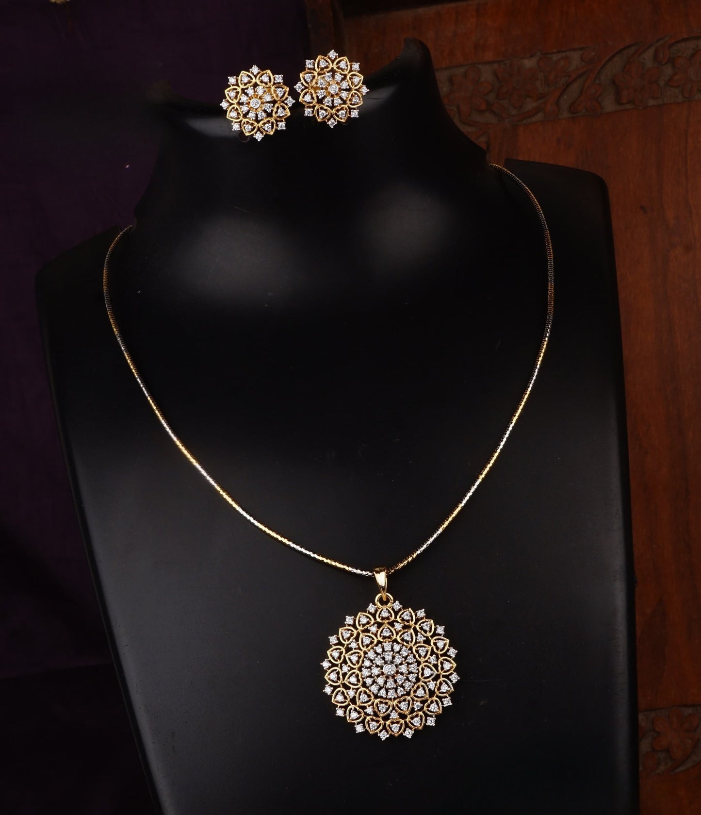 Beautiful premium diamond replica ad pendant chain set product code 1232