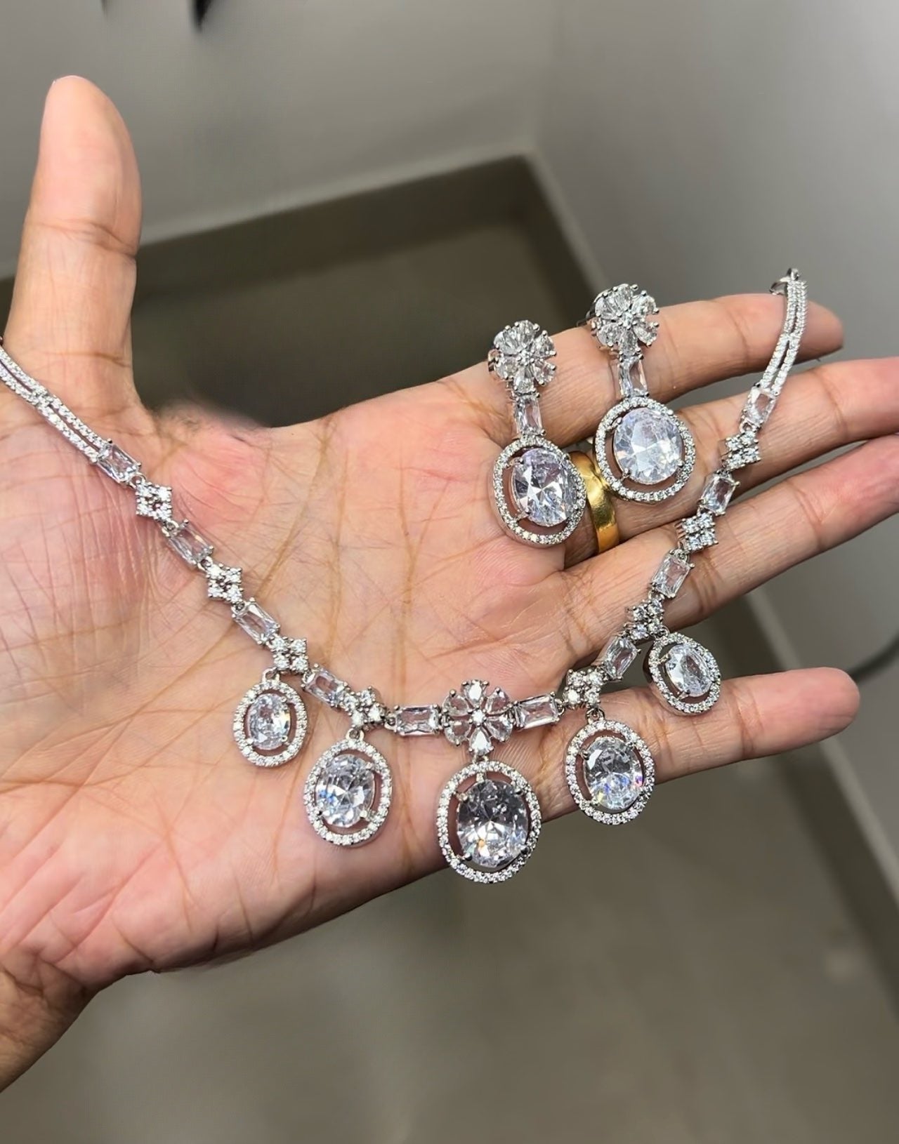 Elegant Ad silver silver finish floral necklace product code 149