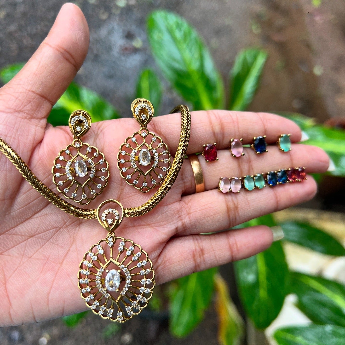 Trending stone changeable pendant chain set product code 004