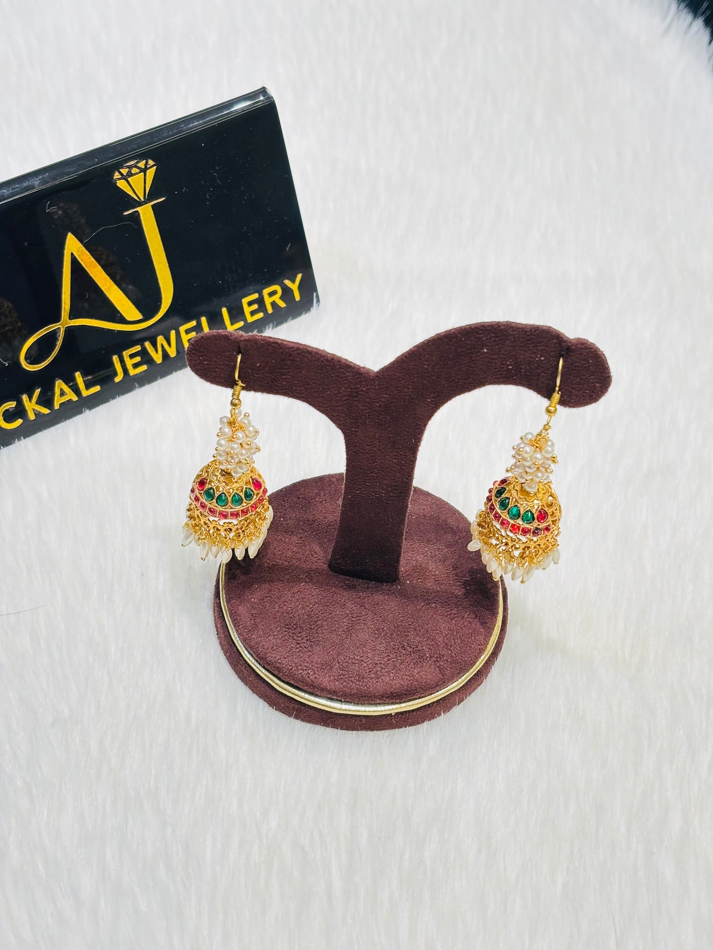 Premium rice pearl hanging jhumka Product code E56