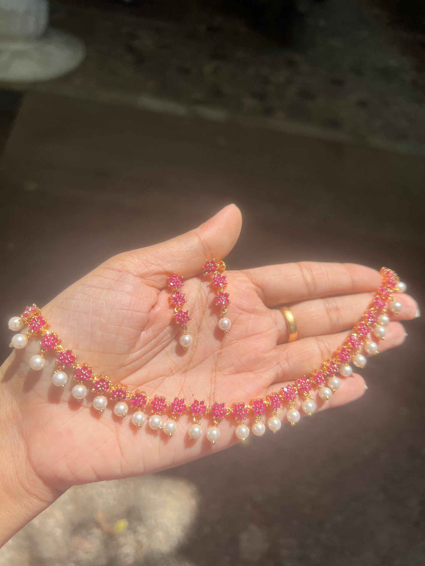 Premium gold plated ad star pearl hanging necklace product code 1003