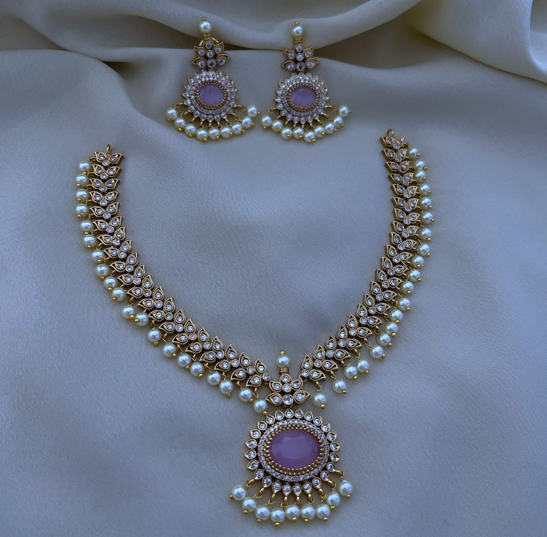 Premium jadau pearl hanging necklace product code 836
