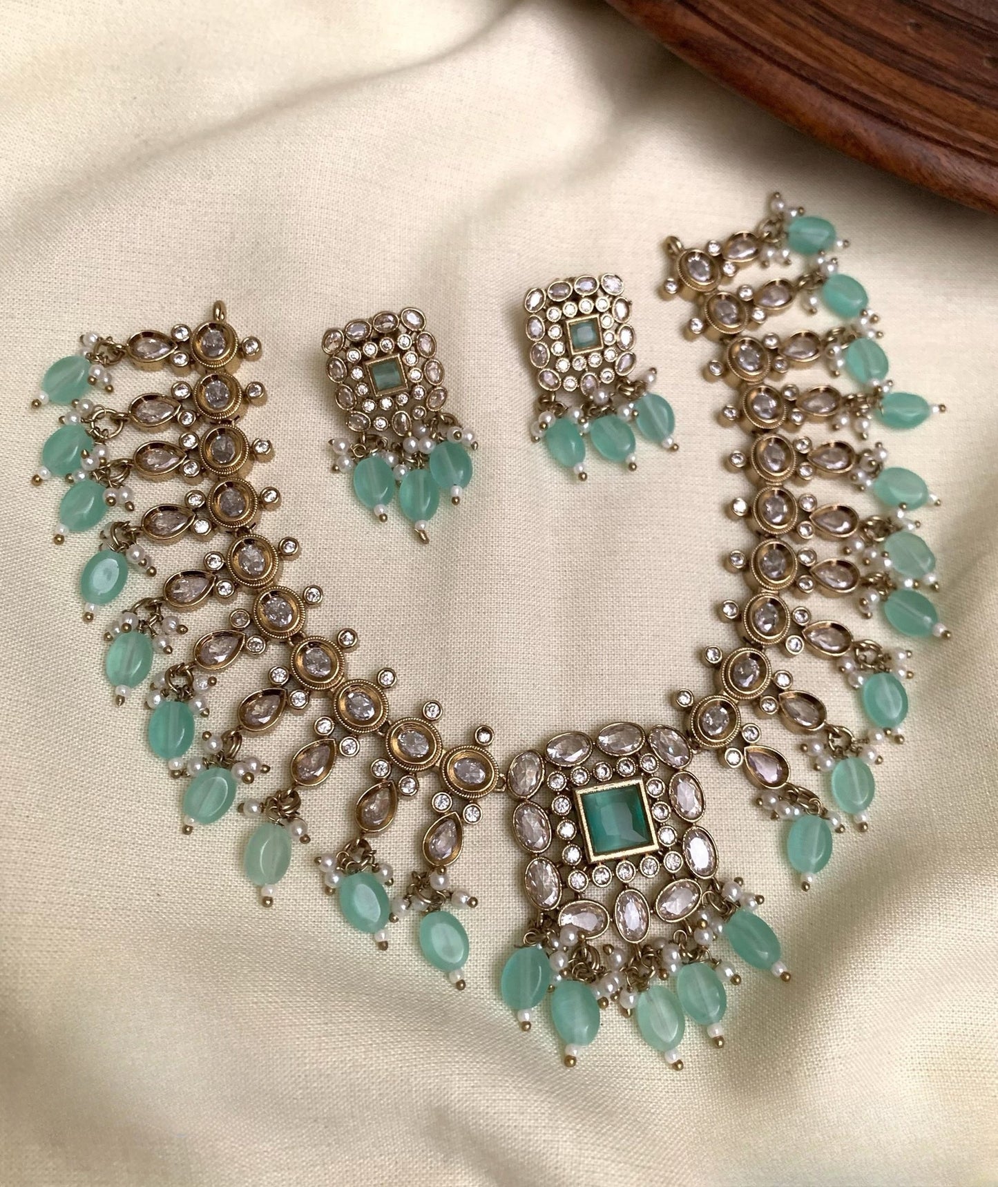 Premium Victorian jadau designer necklace set product code 90