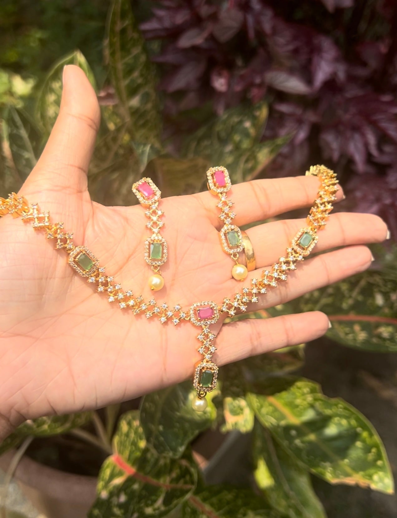 Premium ad ruby and emerald necklace product code 973