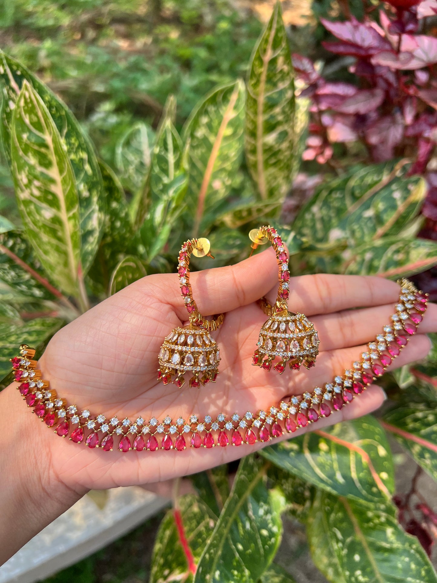 Premium quality raindrops necklace with hanging ad jhumka product code 984