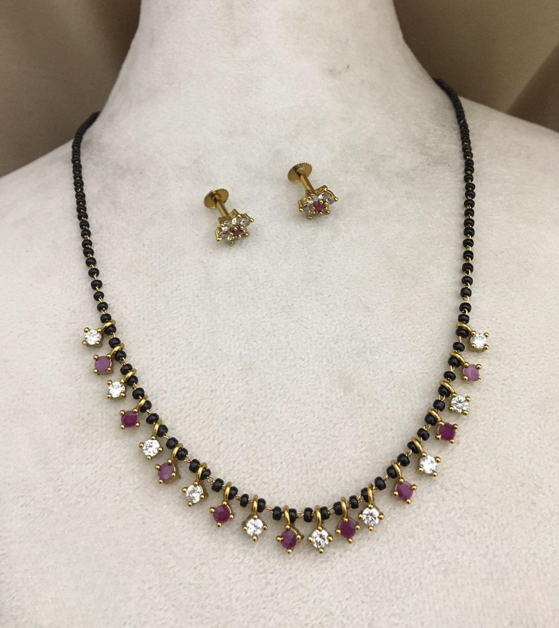 Handmade hanging ad stone mangalsutra necklace set product code 663