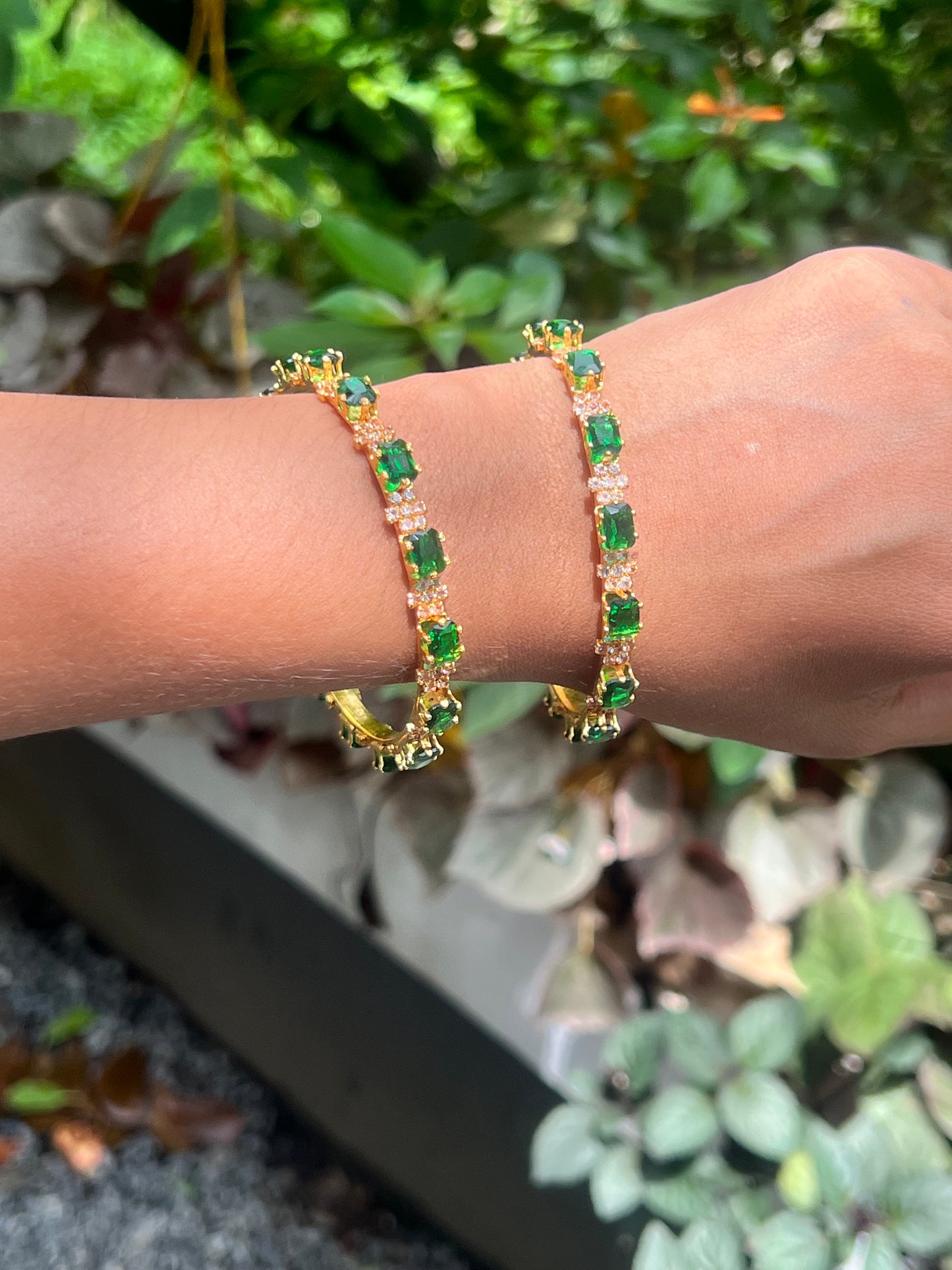 Premium gold plated emerald green bangles set of 2 size 8